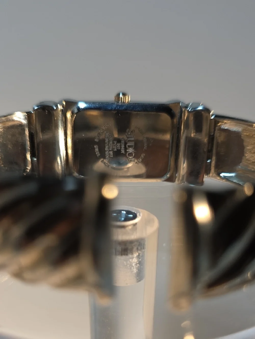 Studio Silver Crystal-Accent Twisted Bangle Watch